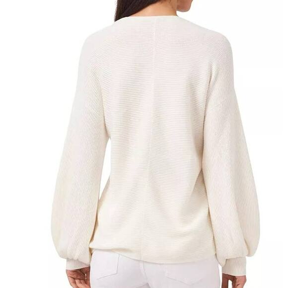 1.STATE V-Neck Balloon Sleeve Ribbed Sweater Top Size XXL/2X Antique White NWT - Picture 2 of 8